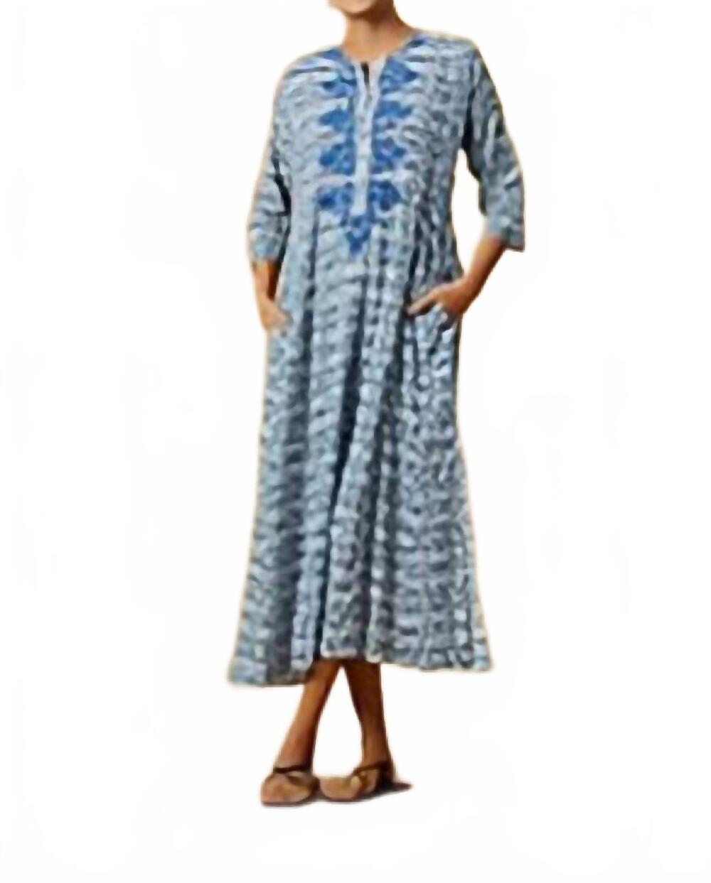 NEW RO'S GARDEN emb long kurta dress in blue siro